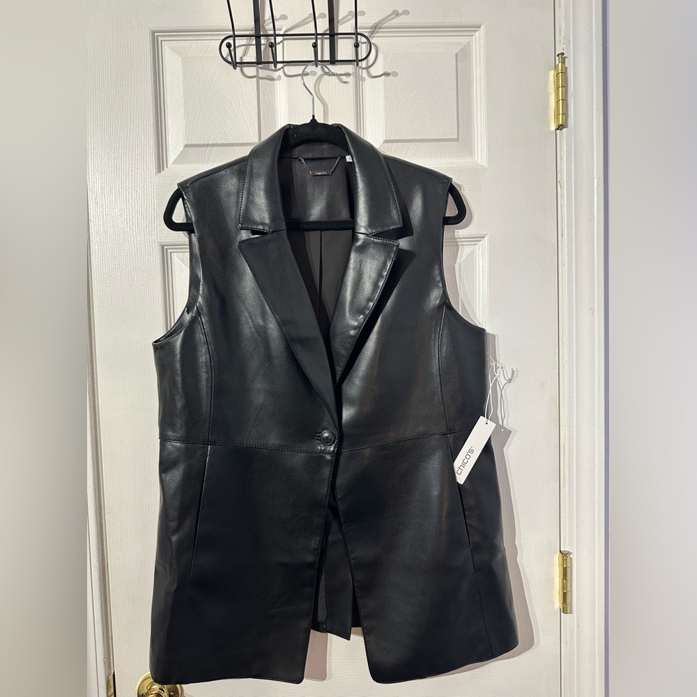 NWT Chico’s Black Leather Vest (L)